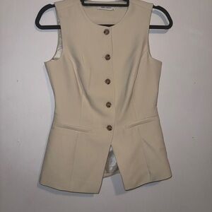 Cream Sleeveless Button Front Vest